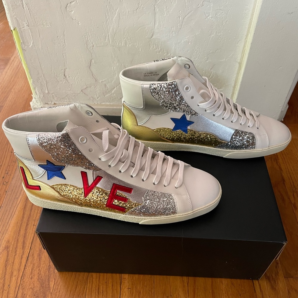 Saint Laurent Love Sneaker, Size 43/US 10, White Leather
